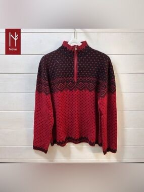 NEVE DESIGNS – Red & Black Wool Half-Zip Sweater – Size M